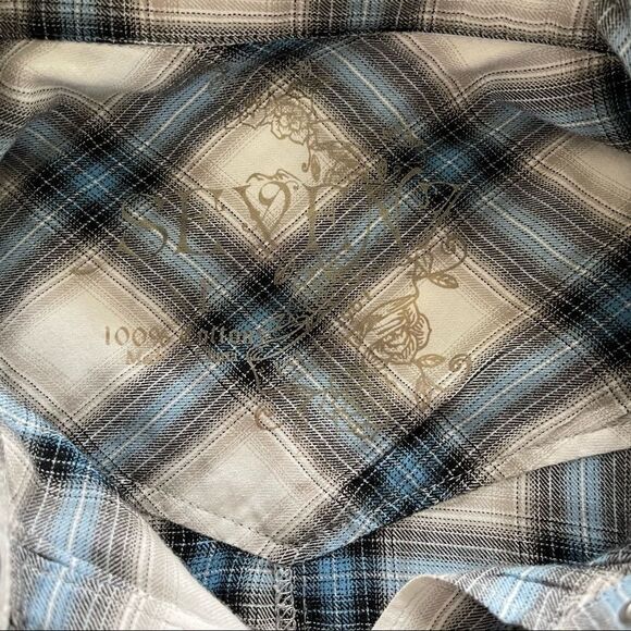 Blue Plaid Seven Western Shirt with pearl snap buttons - Picture 5 of 6